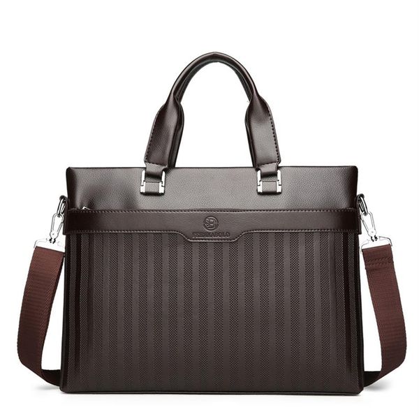 

men's new pu stripe business wind soft wear-resistant leather shoulder bag black & brown 200a