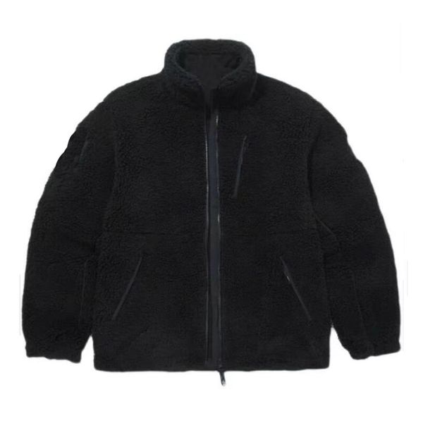 

22ss men faux fur coat autumn and winter fleece coats mens lamb plush multi pocket workwear warm embroidery windproof and cold proof fleeces, Black