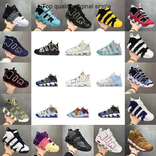 

multi-color mens womens basketball shoes more uptempos triple black white varsity laser crimson lucky charms psychic blue sneakers trainers
