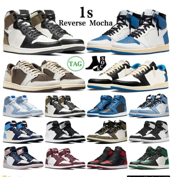 

2023 1 1s mens basketball shoes sneakers chicago reimagined bred patent dark mocha pine green rebellionaire grey fog fearless obsidian men