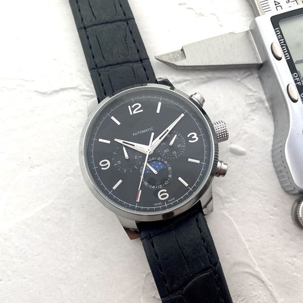 

wristwatches for men 2022 new mens watches six stitches moon phase automatic mechanical watch luxury brand steel and leather belt men fashio, Slivery;brown