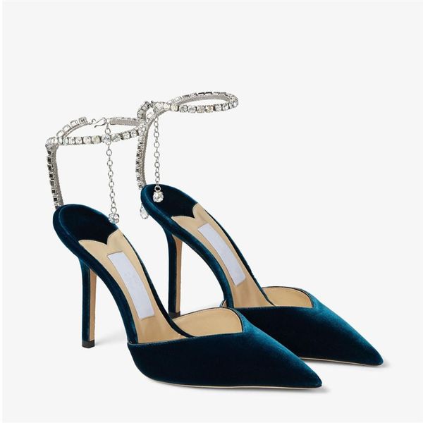 

designer pumps women dress shoes luxury saeda 100 patent leather pump with crystal embellishment stiletto heel eu35-42 with box wedding285t, Black