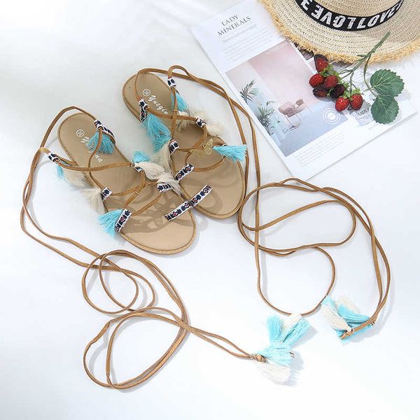 

sandals gladiator sandals women shoes tassel flat multi color fur ball pom sandals female ankle strap bohemian summer shoes t221209, Black