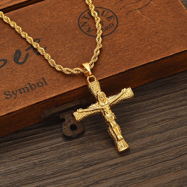 

18k solid gold filled crucifix jesus cross stunning chain necklace gift box multi-style design select manufacturers, Silver