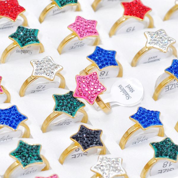 

20/30pcs christmas color shiny crystal star cluster rings wholesale for women fashion wedding jewelry engagement party present finger access, Golden;silver