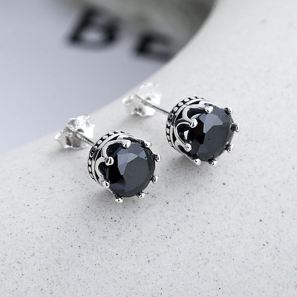 

men women personality earrings allergic s925 silver black cz crown earrings studs nice jewelry gift for friend, Golden;silver