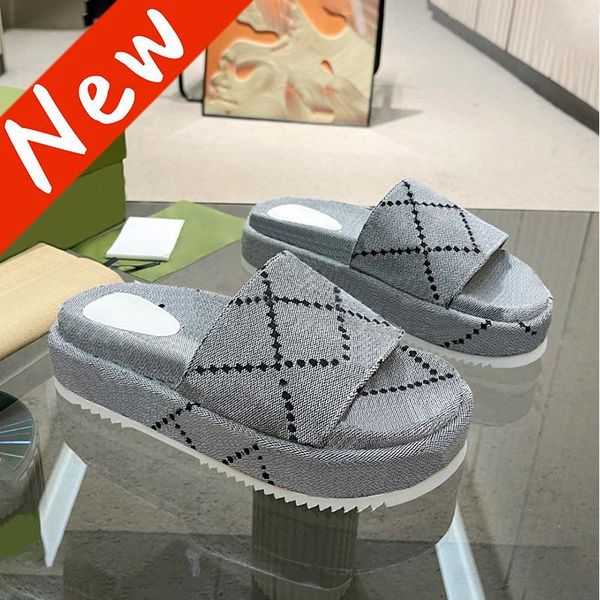 

luxury slipper mid-heel platform slide designer sandals beach men shoes with box 5cm xad beige blue grey camel ebony mouse printe gge, Black