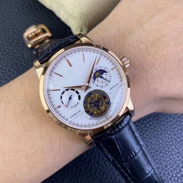 

jl watch automatic genuine tourbillon mechanical movement 42mm complex functions solar and lunar astrological energy sapphire glass, Slivery;brown