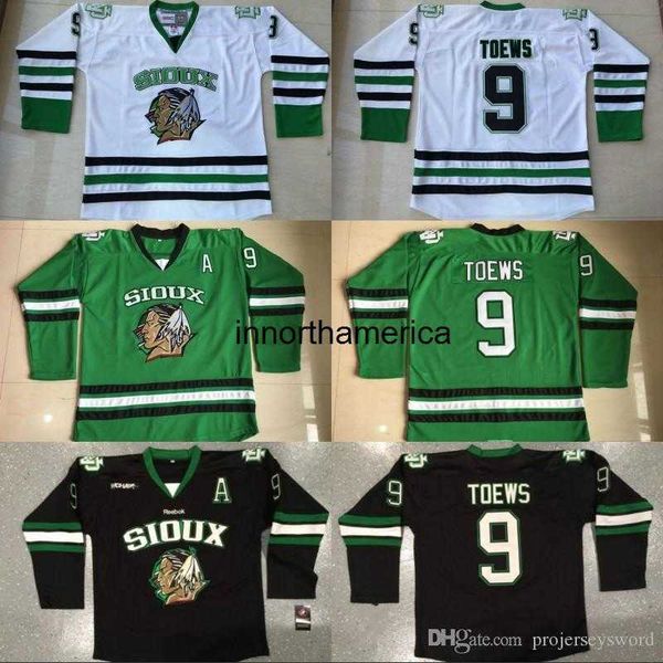 

mens 9 jonathan toews dakota hockey jersey 100% stitched embroidery fighting sioux dakota college hockey jerseys black white green