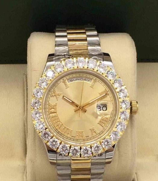 

fashion mam woman watch automatic mechanical r diameter 43mm big diamond not repair steel men's folding buttonmen's sports machine, Slivery;brown