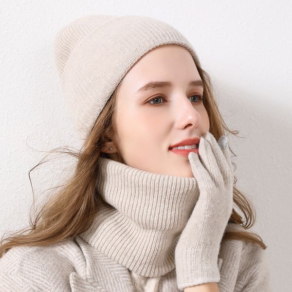 

autumn and winter new womens knitted wool hat middle brim fashion warm hats scarves sets, Blue;gray