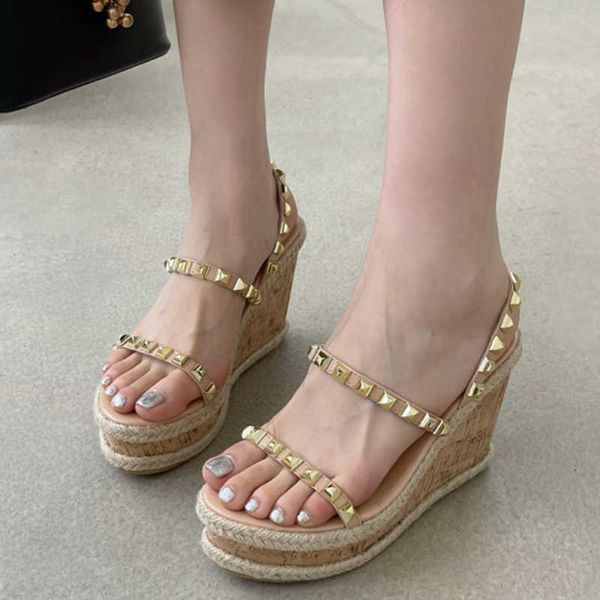 

sandals rome women sandals high heels buckle strap metal rattan weave platform wedges shoes for women beach cane sandals open toe t221209, Black