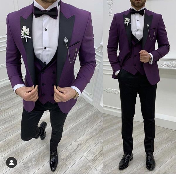 

handsome one button groomsmen peak lapel groom tuxedos mens wedding dress man jacket blazer prom dinner suits jacket pants tie vest w1093, Black;gray