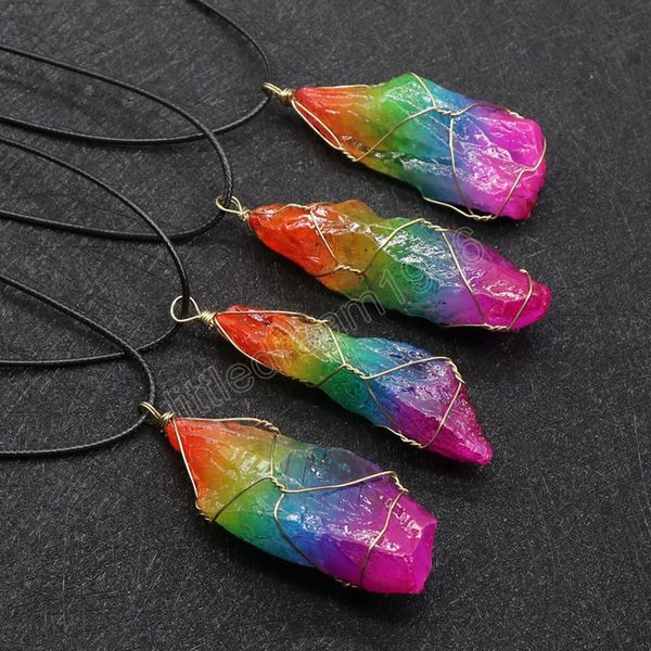 

big size pendulum mineral healing natural white quartz necklace chakra colorful rainbow crystal quartz pendant necklaces, Silver