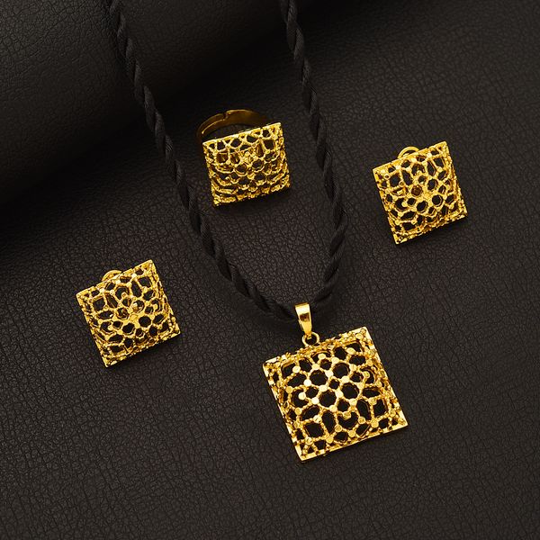 

ethiopian 18k fine gold filled bridal necklace earrings ring gifts wedding jewellery set women trendy sets, Silver