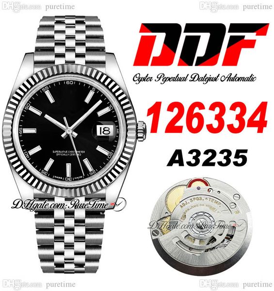 

ddf just 126334 a3235 automatic mens watch 41 fluted bezel black dial stick markers 904l oystersteel bracelet super edition customize same s, Slivery;brown