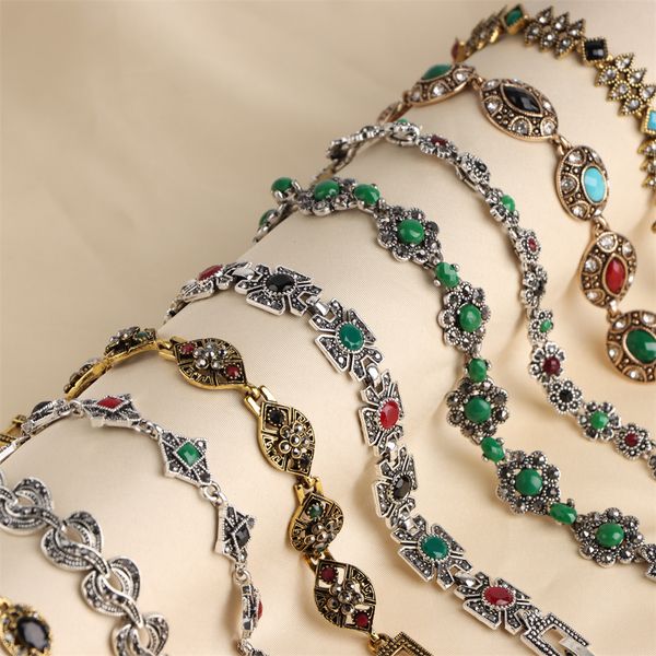 

bulk antique vintage bohemian ethnic metal charm bracelet jewelry for women mix style bangles gold silver plated party gift wholesale 10pcs/, Golden;silver