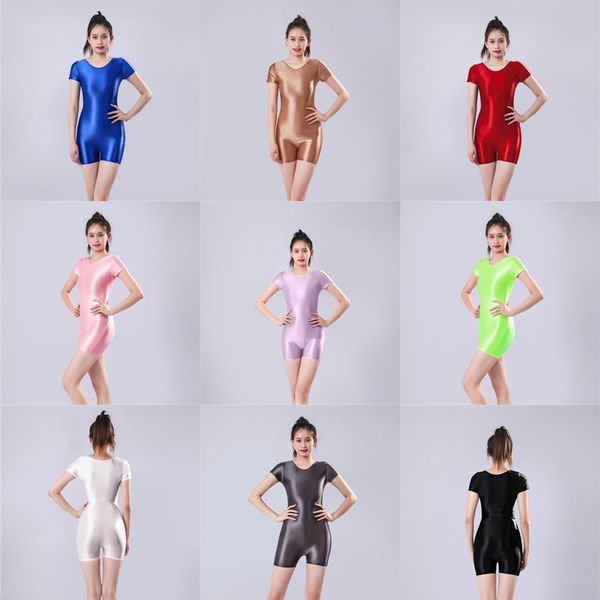 

shiny romper summer basic solid jumpsuit for women silk skinny shorts women bodycon bodysuit sports casual ropa de mujer, Black;white