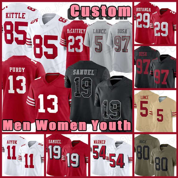 

christian mccaffrey football deebo samuel jerry rice jerseys george kittle nick bosa 13 brock purdy trey lance talanoa hufanga fred warner j, Black;red