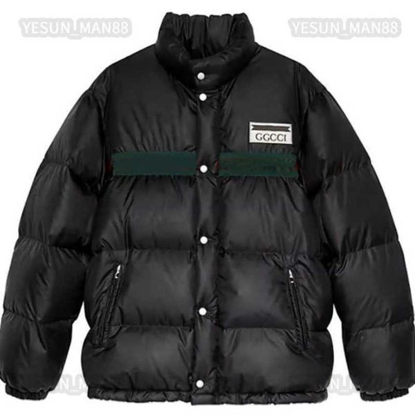 

g designer winter mens womens down cotton red blue ribbon printing thickened warm puffer jacket fashion stand collar parka, Black