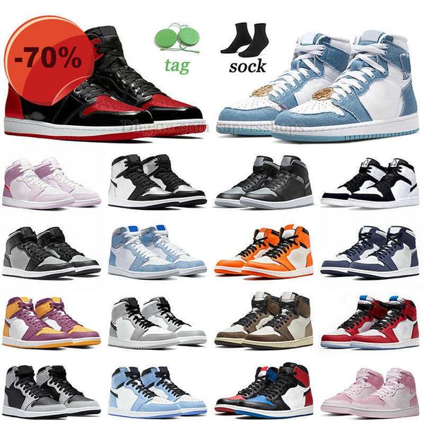 

hing shoes jumpman 1 og 1s bred denim basketball shoes one retros midnight navy blue bred visionaire unc paten mid designer sneakers a ma, Black