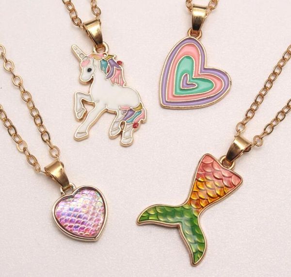 

new cute heart unicorn star fish pendant necklaces boy girl alloy necklace friend for kids children friendship jewelry gifts, Silver