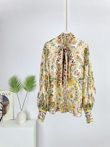 

women's blouses & shirts 2023 australian designer designed new lace up collar blouse for spring and summer, White