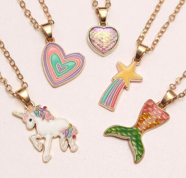 

heart unicorn star fish pendant necklaces friend girl alloy necklace for kids children friendship jewelry gifts, Silver