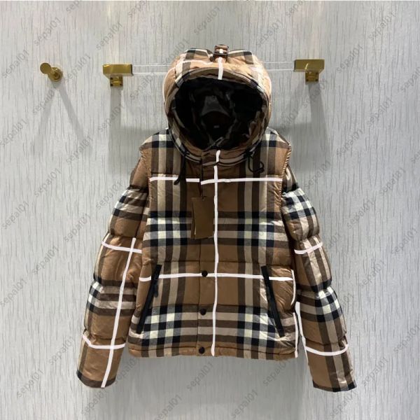 

designer plaid men women down jacket removable sleeves winter thickened warm puffer coat, Black