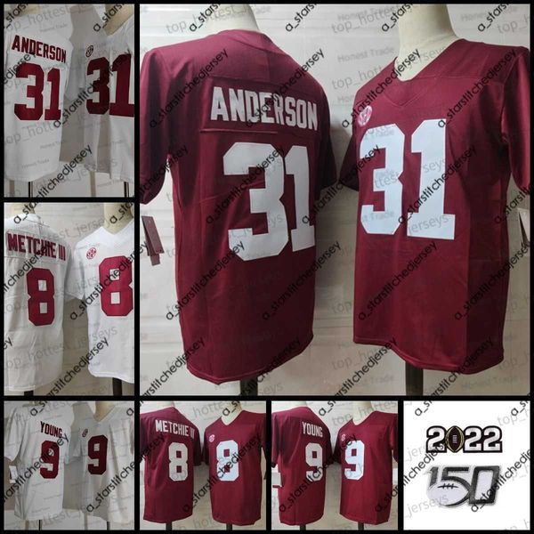 

american college football wear football jerseys ncaa 31 anderson jersey 9 young 8 john metchie iii red white alabama college mens stitched 2, Black