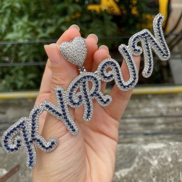 

a-z custom designs gold silver colors iced out cz cursive letter necklace for women men with 3mm 24inch rope chain