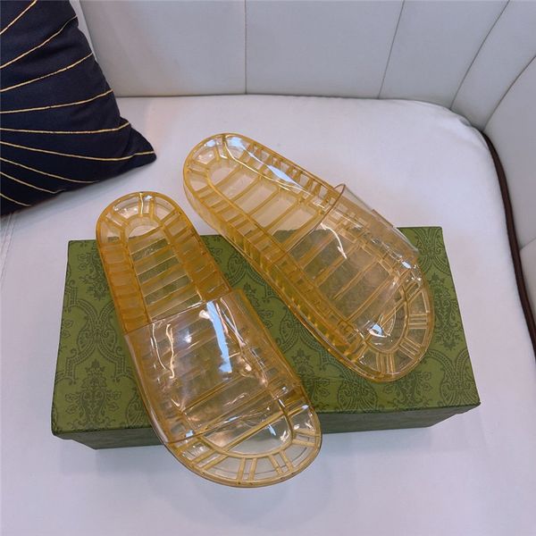 

designer luxury men's slide sandal 90s feel slip on flat flip flop sandals transparent gold yellow rubber with box dust bag, Black