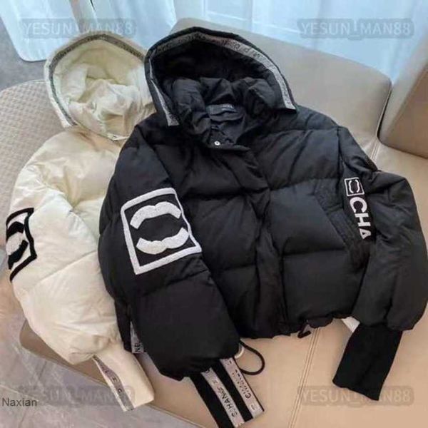 

men's parkas womans designer channel down jacket autumn and winter women puffer jackets coat embroidery c lapel hooded zipper, Black