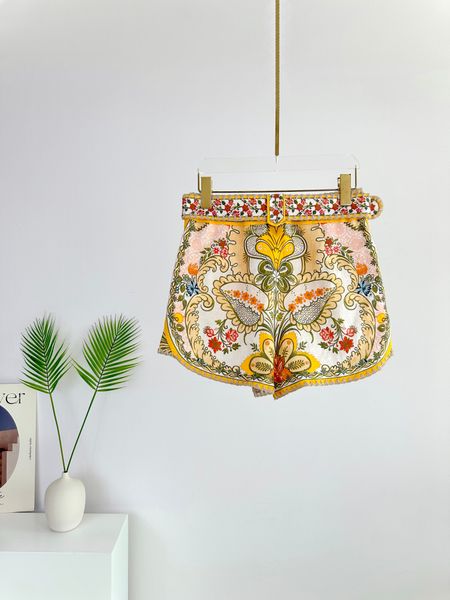 

women's shorts australian luxury goods 2023 spring and summer new ramie belt waist pants, White;black