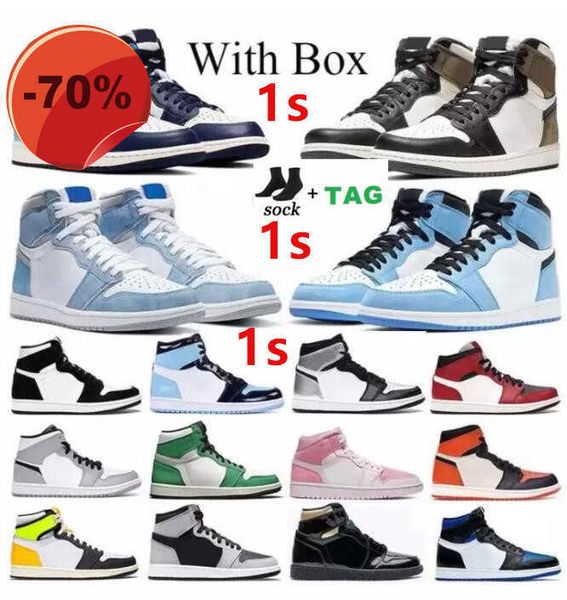 

hing shoes designer mens jumpman 1 high og basketball shoes high 1s university blue electro orange dark mocha bred shadow unc twist men wome, Black