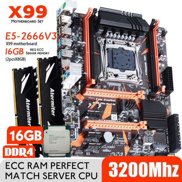 

x99 d4 ddr4 motherboard set with xeon e5 2666 v3 lga20113 cpu 2pcs x 8gb 16gb 3200mhz ddr4 pc4 reg ecc ram memory