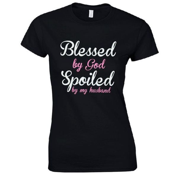 

fashionblessed by god spoiled by my husband ladies fitted tshirt funny wife joke 167032, White