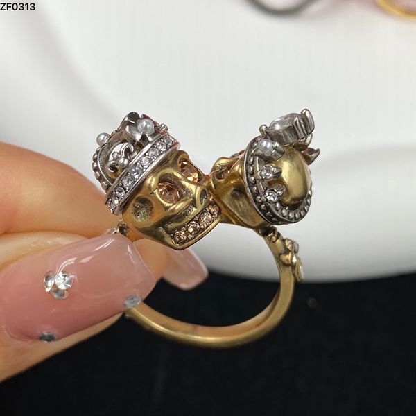 

ghost designer vintage crown rings 3 colors punk dark style skull skeleton double head open ring women men party wedding lovers cluster ring, Golden;silver