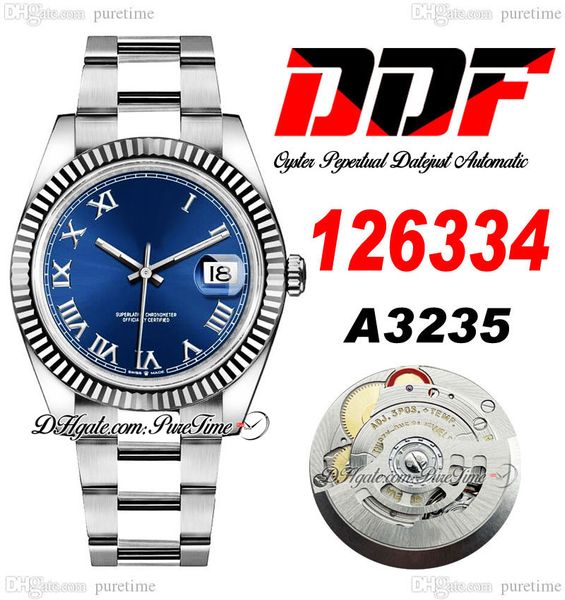 

ddf just 126334 a3235 automatic mens watch 41 fluted bezel blue dial roman markers 904l oystersteel bracelet super edition same series card, Slivery;brown