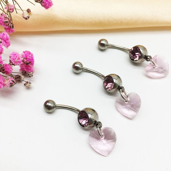 

1 p c s bell button rings pendant pink love heart crystal piercing navel nail body jewelry for women fashion piercing, Silver