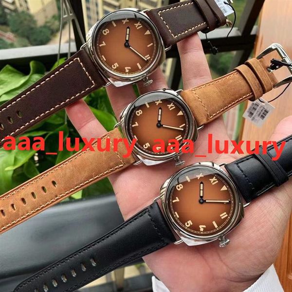 

v7 pam00687 47mm montre de luxe p 3000 manual winding mechanism movement super luminous plexiglas crystal glass mirror men's 2403, Slivery;brown