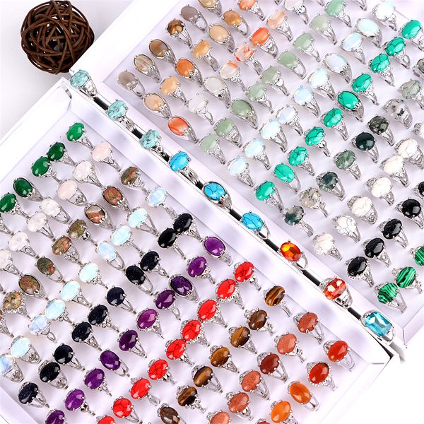 

fashion nature stone metal rings jewelry for women simple alloy mix style mix color party wedding gifts wholesale, Golden;silver