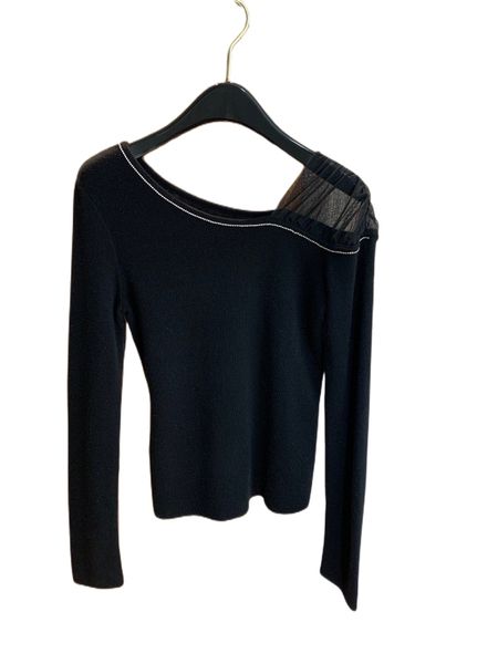 

autumn and winter new super style slant shoulder design splicing careful machine bottoming shirt women, White;black