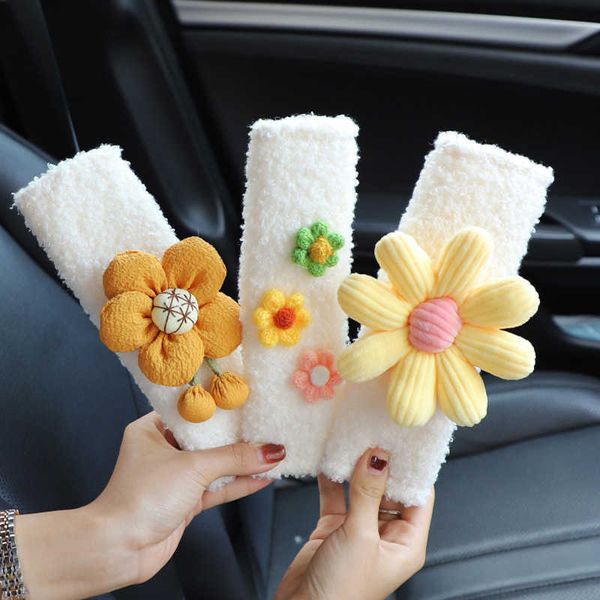 

safety belts accessories 1pc car styling sun flower white seat belt cover shoulder strap padding harness cushion soft plush auto seatbelt pr