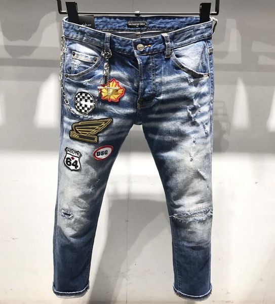 

dsq phantom turtle classic fashion man jeans hip hop rock moto mens casual design ripped jeans distressed skinny denim biker dsq j9677180, Blue