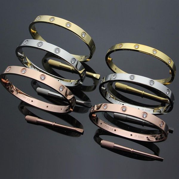 

316l stainless steel new style silver rose 18k gold screw love bangle bracelet with cz screwdriver for woman jewelry screws never 190v, Black