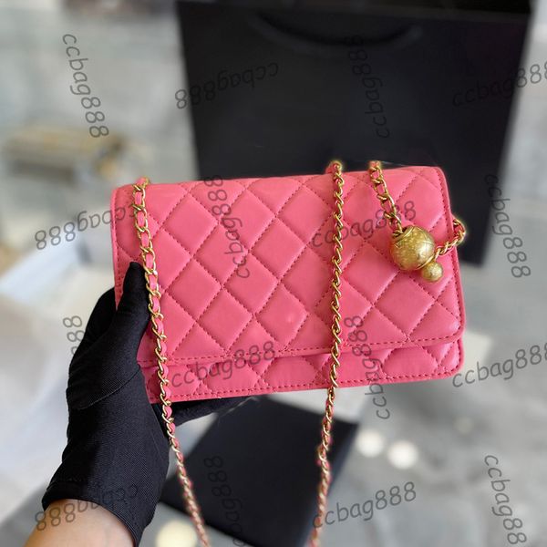 

womens designer lambskin walle on chain bags crush gold ball classic mini flap ghw crossbody shoulder crad holder purse real leather sacoche, Red;black