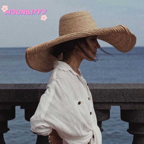 

stingy brim s 2022 women's oversize straw summer uv protection shade beach holiday sun hat pgraphy props hair accessories 1209, Blue;gray