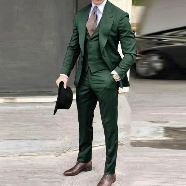 

dark green suit men 3 pieces set prom wedding suits for men tuxedo slim fit bridegroom marriage costume custom jacket vest pants, Black;gray