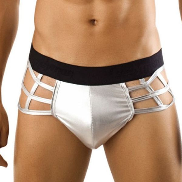 

underpants lingerie erotic g string male underwear panties gay thong porno convex t pants patent leather large mesh hollow briefs, Black;white